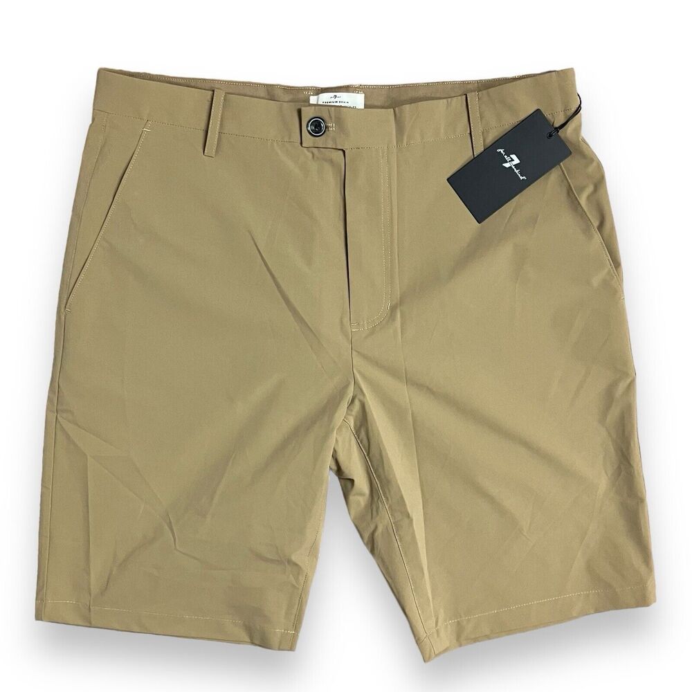 7 For All Mankind Shorts Men's 31 Khaki Slim Fit Tech in Sand Chino‎ Lightweight